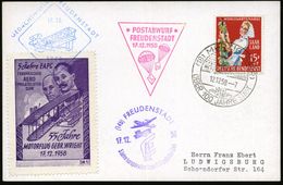 (14b) SAARLAND 1958 (17.12.) SSt: (14 B) FREUDENSTADT/5 Jahre EAPhC + HdN: Fallschirm-POSTABWURF/ FREUDENSTADT = Fallsch - Parachutespringen