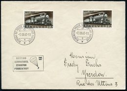 SCHWEIZ 1947 (7.9.) HdN: MEETING/INT./D'AVIATION/ PORRENTRUY = Fallschirmspringer + 1K: BUREAU DE POSTE AUTOMOBILE../1,  - Parachutespringen