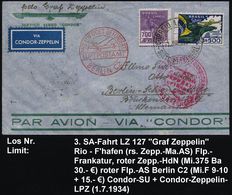 BRASILIEN 1934 (1.7.) 3. SA-Fahrt LZ 127 Mit Flp.-Frank. + Roter HdN: CONDOR/ZEPPELIN.. (DLH-Kranich) Condor-SU,, Rs.Zep - Zeppelin