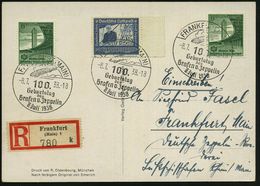 FRANKFURT (MAIN)/ 100./ Geburtstag/ Des/ Grafen V.Zeppelin 1938 (8.7.) SSt = Zeppelin 3x (oben Etw. Undeutl.) Auf 25 Pf. - Zeppelin