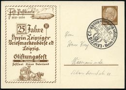 Leipzig C 1 1936 (19.4.) PP 3 Pf. Hindenbg., Braun: ..25 Jahre Verein Leipziger Briefm.-Börse.. = Zeppelin (u. Postkutsc - Zeppeline