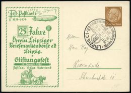 Leipzig C1 1936 (19.4.) PP 3 Pf. Hindenbg., Braun: ... 25 Jahre Verein Leipziger Briefm.-Börse.. = Zeppelin (u. Postkuts - Zeppelin