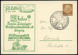 Leipzig C1 1936 (19.4.) PP 3 Pf. Hindenbg., Braun: ... 25 Jahre Verein Leipziger Briefm.-Börse.. = Zeppelin (u. Postkuts - Zeppelins