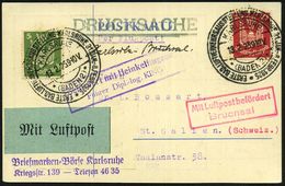 KARLSRUHE/ *(BADEN)2/ ERSTE BAD.LUFVERKEHRSAUSSTELLUNG 1925 (13.2.) Seltener SSt (Mi.J-98 + 30.- EUR) 2x Auf Taube 5 U.1 - Flugzeuge