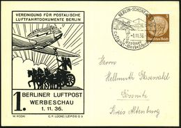 BERLIN-SCHÖNEBG.1/ 1.Berliner/ Luftpost-Werbeschau 1936 (1.11.) SSt = Lilienthal-Segel-Gleiter , Klar Gest. Ausst.-Sonde - Avions