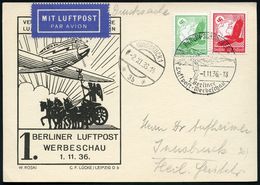 BERLIN-SCHÖNEBERG 1/ 1.Berliner/ Luftpost-Werbeschau 1936 (1.11.) SSt = Lilienthal-Segel-Gleiter Auf Flp. Adler 5 Pf. U. - Aerei