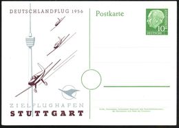 Stuttgart 1957 (Juni) PP 10 Pf. Heuss I, Grün: DEUTSCHLANDFLUG 1956 ZIELFLUGHAFEN STUTTGART, Kompl. Satz: 3 Sport-Flugze - Airplanes