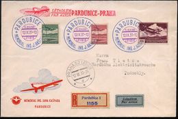 TSCHECHOSLOWAKEI 1937 (12.9.) Zweifarbiger SSt.: PARDUBICE/LETISTE/MEMORIAL ING. J. KASPARA = Gedächtnis-Flug Jan Kaspar - Vliegtuigen