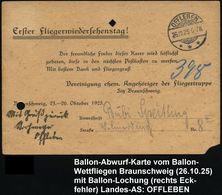 OFFLEBEN/ *** 1925 (26.10.) 1K-Gitter Auf Ballon-Abwurfkarte + Viol. 4L: Flugkarte/v.Ballon-Wettfliegen/am 1.Fliegerwied - Luchtballons