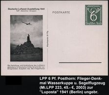 Berlin 1941 PP 6 Pf. Posthorn, Grün: Deutsche Luftpost-Ausstellung = Segelflugzeug (über Wasserkuppen-Adler-Denkmal) Ung - Vliegtuigen