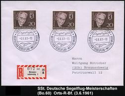 (20b) BRAUNSCHWEIG/ DT.SEGELFLUG-WETTBEWERB 1961 (3.6.) SSt (3 Stilis. Vögel) 3x + RZ: Braun-/schweig 1/d D, Klar Gest.  - Aviones