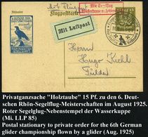 GERSFELD (Rhön) 1924 (31.8.) SSt.: Fliegerlager WASSERKUPPE/b. GERSFELD/(Rhön)/ Rhön-Segelflug Wettbewerb = Auf PP 15 Pf - Vliegtuigen