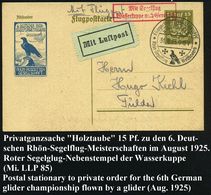 GERSFELD (Rhön) 1924 (31.8.) SSt.: Fliegerlager WASSERKUPPE/b. GERSFELD/(Rhön)/ Rhön-Segelflug Wettbewerb = Auf PP 15 Pf - Avions