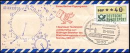 Berlin-Spandau 1984 (29.9.) 1.Berliner Pigeongramm/1.Spandauer Taubenpost EF 40 Pf. ATM + Ausstellungs-SSt. + Uhrstempel - Aerei