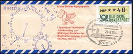 Berlin-Spandau 1984 (29.9.) 1.Berliner Pigeongramm/1.Spandauer Taubenpost EF 40 Pf. ATM + Ausstellungs-SSt. + Uhrstempel - Airplanes