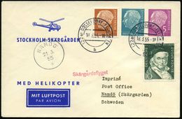 (22a) DÜSSELDORF-FLUGHAFEN 1955 (18.3.) PU 7 + 5 Pf. Heuss: STOCKHOLM - SKÄRGARDEN/ MED HELIKOPTER = Eisnot-Luftpost Mit - Helikopters
