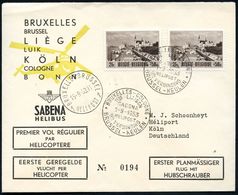 BELGIEN 1953 (1.9./15.9.) Helikopter-Erstflug: BRUXELLES - COLOGNE, KÖLN.. SABENA HELIBUS (Firmen-Logo) + SSt.: BRUXELLE - Helikopters