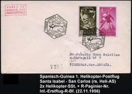 SPANISCH GUINEA 1956 (22.11.) Helikopter-Erstflug: Santa Isabel - San Carlos (Helikopter-AS) 2x Schw. 6eck-SSt.: PRIMER  - Helikopters