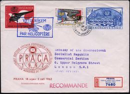 TSCHECHOSLOWAKEI 1962 (1.9.) Sonder-U 60 H. "Praga" + Zusatzfrankatur "Praga" + Bl. Ra.: VRTULNIKEM/PAR HELECOPTERE Auf  - Elicotteri