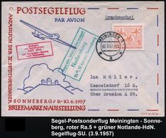 MEININGEN/ *a* 1957 (3.9.) 2K-Steg Auf Flp.-SU: Postsegelflug Sonneberg, Roter Ra.5: Befördert/mit Segelflugzeug.. + Amt - Vliegtuigen