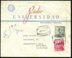 SPANIEN 1950 (20.1.) Reklame-Bf.: Radio UNIVERSIDAD /..BARCELONA (Radiowellen)  R-Stempel (Ra.4): CERTIFICADO/ ESTAFETA  - Zonder Classificatie