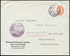 MÜNCHEN/ *34* 1932 (4.7.) 1K-Brücke Auf EF Dienst 12 Pf. + Viol.HdN: GEOGRAPH. INSTITUT D. UNIVERSITÄT MÜNCHEN (Wappen)  - Géographie