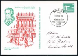 1080 BERLIN 8/ Alexander/ V.Humboldt.. 1984 (3.5.) SSt Auf PP 10 Pf. PdR., Grün: Alexander V. Humboldt (Kopfbild U. Uni) - Aardrijkskunde