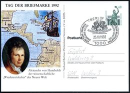 1000 BERLIN 12/ TAG DER BRIEFMARKE/ 500 JAHRE AMERIKA 1992 (25.10.) SSt = Aztekischer Kalenderstein Auf PP 60 Pf. Bavari - Aardrijkskunde