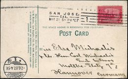 U.S.A. 1907 (21.5.) 2 C. "John Smith, Jamestown-Landung, Virginia", EF + MaSt.: SAN JOSE/CAL., Bedarfs- Übersee-Kt.  (Mi - Géographie