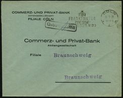 Köln 1923 (8.9.) Seltener MWSt.: CÖLN/* 1S/FIM/ FRANKFURTER/ MESSE/23.-29.SEPT. (Merkurhut) + Schw. Ra.: Gebühr Bezahlt  - Non Classés