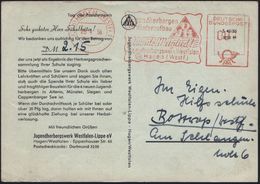 (21 B) HAGEN 3/ Jugendherbergen/ Im Wiederaufbau/ DJH/ Werde Mitglied!.. 1956 (25.4.) AFS (Monogr.-Logo "DJH") Auf Motiv - Otros & Sin Clasificación