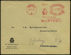 BERLIN W/ 9/ Spielwaren/ Ausstellung/ WERTHEIM 1933 (20.11.) Seltener AFS (Globus-Logo) Klar Motivgl. Firmen-Bf.: A. Wer - Ohne Zuordnung