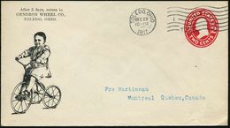 U.S.A. 1911 (22.12.) Reklame-PU 2 C. Washington, Rot: GENDRON WHEEL CO/TOLEDO, OHIO = Kind Auf Dreirad , MaWellenSt.: TO - Zonder Classificatie