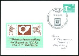 4020 HALLE 2/ 11.BRIEFM.AUSSTELLUNG DER JUGEND 1990 (30.6.) SSt Auf PP 10 Pf. PdR., Grün: Kupferstich "Postreiter" Von A - Andere & Zonder Classificatie