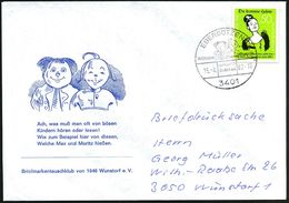 3401 EBERGÖTZEN 1/ Wilhelm Busch/ Stätten 1982 (15.4.) HWSt = "Max & Moritz" Von Wilhelm Busch Auf EF 50 Pf. "Fromme Hel - Comics