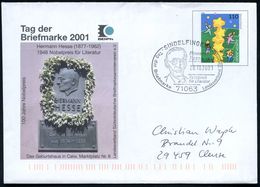 71063 SINDELFINGEN 1/ Hermann/ Hesse/ Nobelpreis/ Für Literatur/ Tag Der Briefmarke 2001 (28.10.) SSt = Brustbild Hesse  - Writers