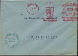 WOLFENBÜTTEL/ Besucht/ Die Lessingstadt/ Stadtverwaltung.. 1936 (12.9.) Dekorativer AFS = Stadtwappen (rechts Minimal Ni - Ecrivains