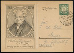 DANZIG 1938 (22.2.) 10 Pf. Sonder-P. "Arthur Schopenhauer" Blaugrün ,klar Gest. DANZIG-/NEUFAHRWASSER/*a, Bedarfs-Ortskt - Schriftsteller