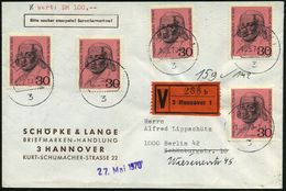 B.R.D. 1970 (15.5.) 30 Pf. F. Hölderlin, Reine MeF: 5 Stück + VZ: 3 Hannover 1/b, Firmen-Inl.-Wert-Bf. "100.- DM", Selte - Schrijvers