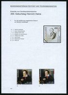 B.R.D. 1997 (Sept.) 100 Pf. "200. Geburtstag Heinr. Heine", 33 Verschied. Color-Alternativ-Entwürfe D. Bundesdruckerei A - Schrijvers