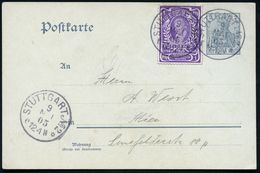 STUTTGART Nr.7 1905 1K Auf Orts-P. 2 Pf. + Zusatzfrank. 1 Pf. Spendenmke, Viol.: Schiller-Stiftung = 100. Todesjahr Abge - Ecrivains