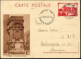 FRANKREICH 1935 (16.12.) 90 C. BiP "La Conciergerie", Rot: PARIS = Molière-Brunnen , Bedarfs-Ausl.-Kt.! (Mi.P 64/06) - F - Schrijvers