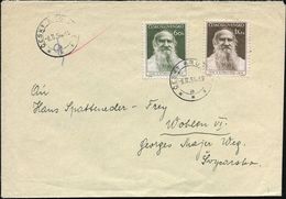 TSCHECHOSLOWAKEI 1954 (8.2.) Leo Tolstoi, Kompl. Satz + Tolstoi-SSt.: PRAHA 1 , Sauber Gest. Ausl-Bf.!  (Mi.840/41) - FR - Scrittori