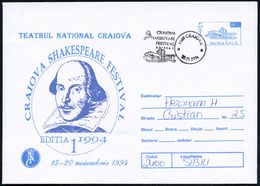 RUMÄNIEN 1994 (Nov.) 60 L. U Shakespeare-Festival Craiova (Kopfbild, Theater) + SSt.: 1100 CRAIOVA/ SHAKESPEARE FESTIVAL - Scrittori