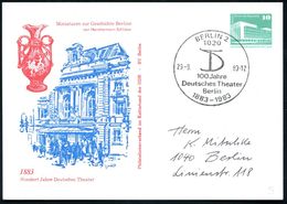 1020 BERLIN 2/ DT/ 100 Jahre/ Deutsches Theater.. 1983 (29.9.) SSt Auf PP 10 Pf. PdR, Grün: Deutsches Theater , Be-rühmt - Theater