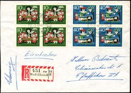 B.R.D 1963 Grimm's Märchen "Schneewittchen", Kompl. 4er-Block-Satz , Zentr. Klar Gest. 1K: 7858 WEIL AM RHEIN 2/a + Alte - Schrijvers