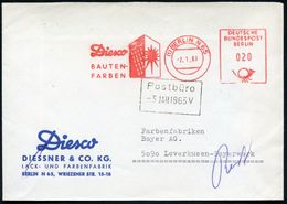 (1) BERLIN N65/ Diesco/ BAUTEN-/ FARBEN 1963 (2.1.) AFS = Regenwolke U. Sonne (auf Hauswand) Klar Gest. Firmen-Bf. (Dü.E - Clima & Meteorología