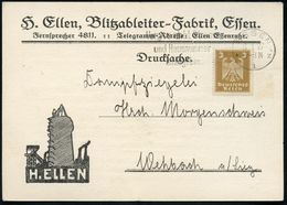 ESSEN 1927 (8.1.) Reklame-Kt: H.Ellen, Blitzableiter-Fabrik Mit Illustration (Zechenturm, Schlote) + Rs.Text, Fern-Kt. ( - Clima & Meteorología