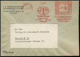 FRANKFURT (MAIN)/ 20/ Indanthren/ ..wetterecht/ I.G.Farben.. 1933 (7.9.) AFS = Sonne U. Regenwolke (Firmen-Logo) Firmen- - Klima & Meteorologie