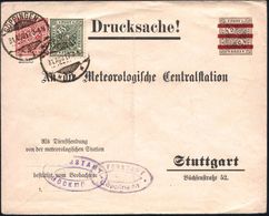 GÖPPINGEN/ *1* 1917 (31.8.) 1K-Gitter Auf Dienst-U 3 Pf. Ziffer Durchbalkt + 10 Pf. Karm.: Als Dienstsendung/von Der Met - Klimaat & Meteorologie